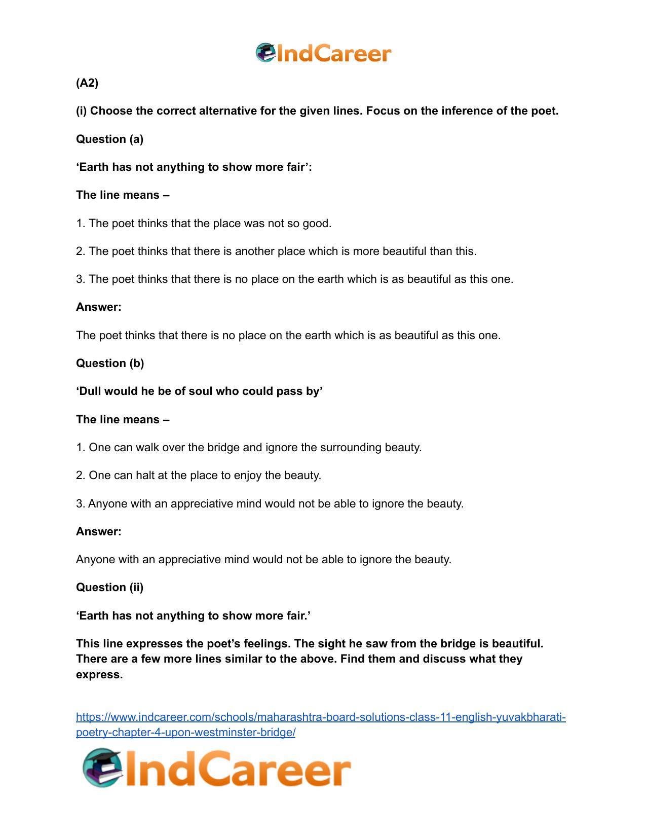 Maharashtra Board Solutions Class 11-English Yuvakbharati (Poetry): Chapter 4- Upon Westminster Bridge - Page 5