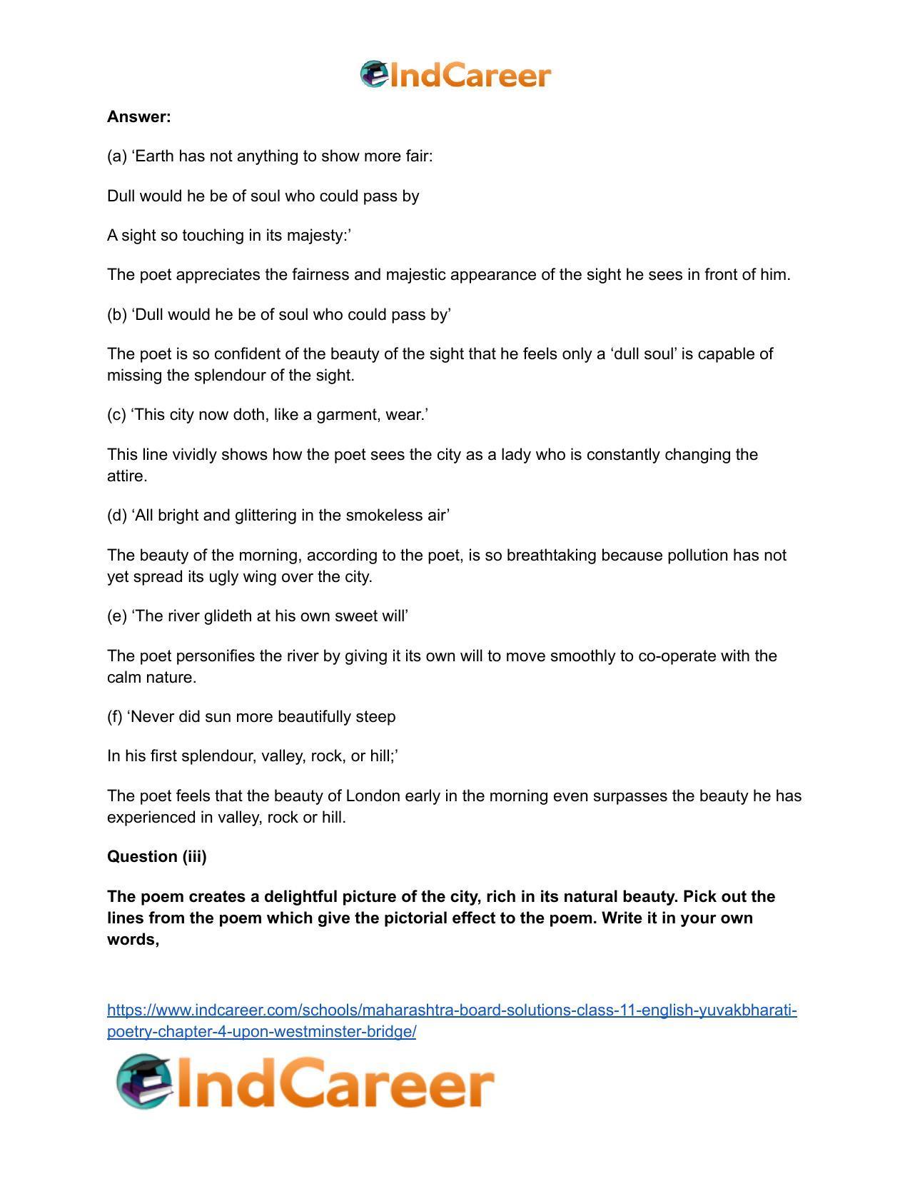 Maharashtra Board Solutions Class 11-English Yuvakbharati (Poetry): Chapter 4- Upon Westminster Bridge - Page 6
