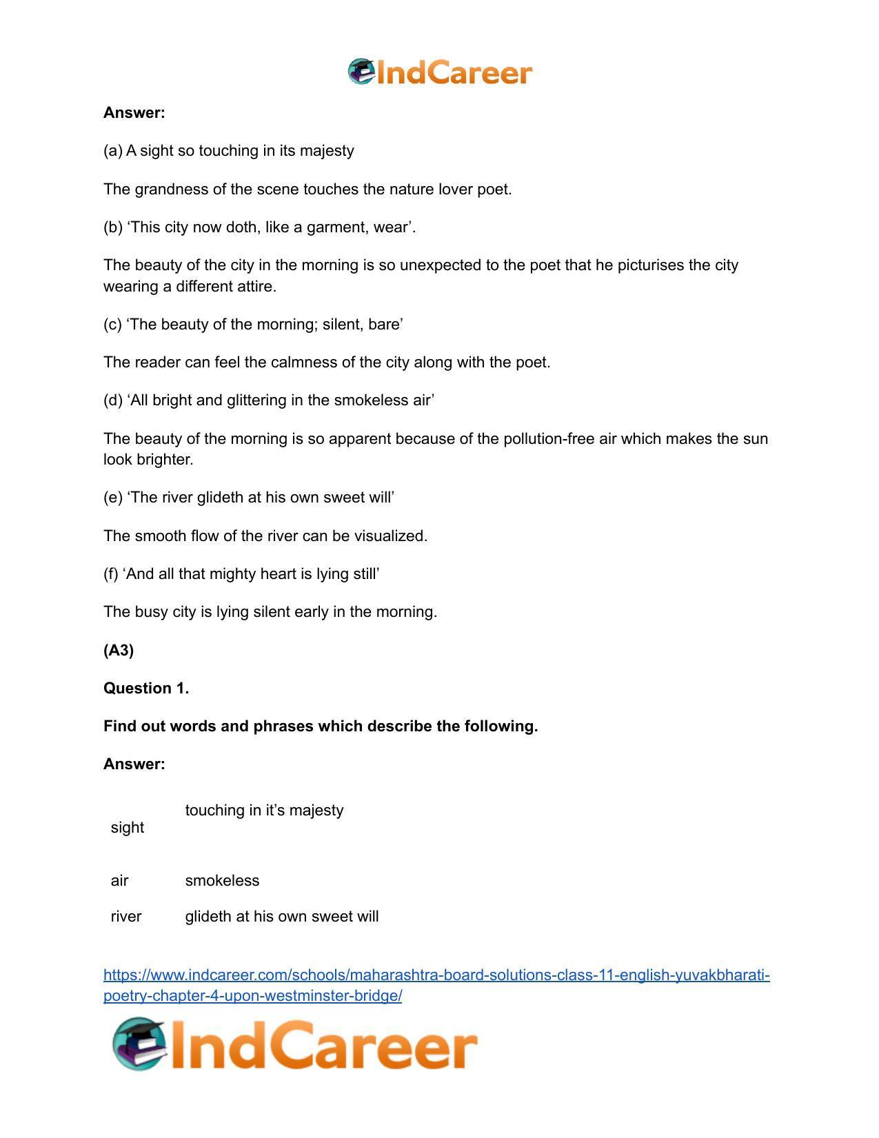 Maharashtra Board Solutions Class 11-English Yuvakbharati (Poetry): Chapter 4- Upon Westminster Bridge - Page 7