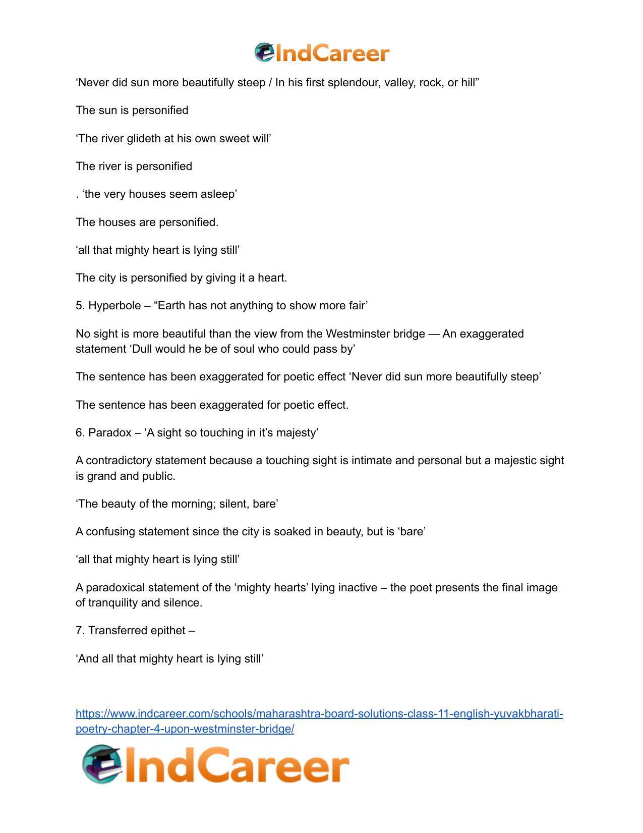 Maharashtra Board Solutions Class 11-English Yuvakbharati (Poetry): Chapter 4- Upon Westminster Bridge - Page 9
