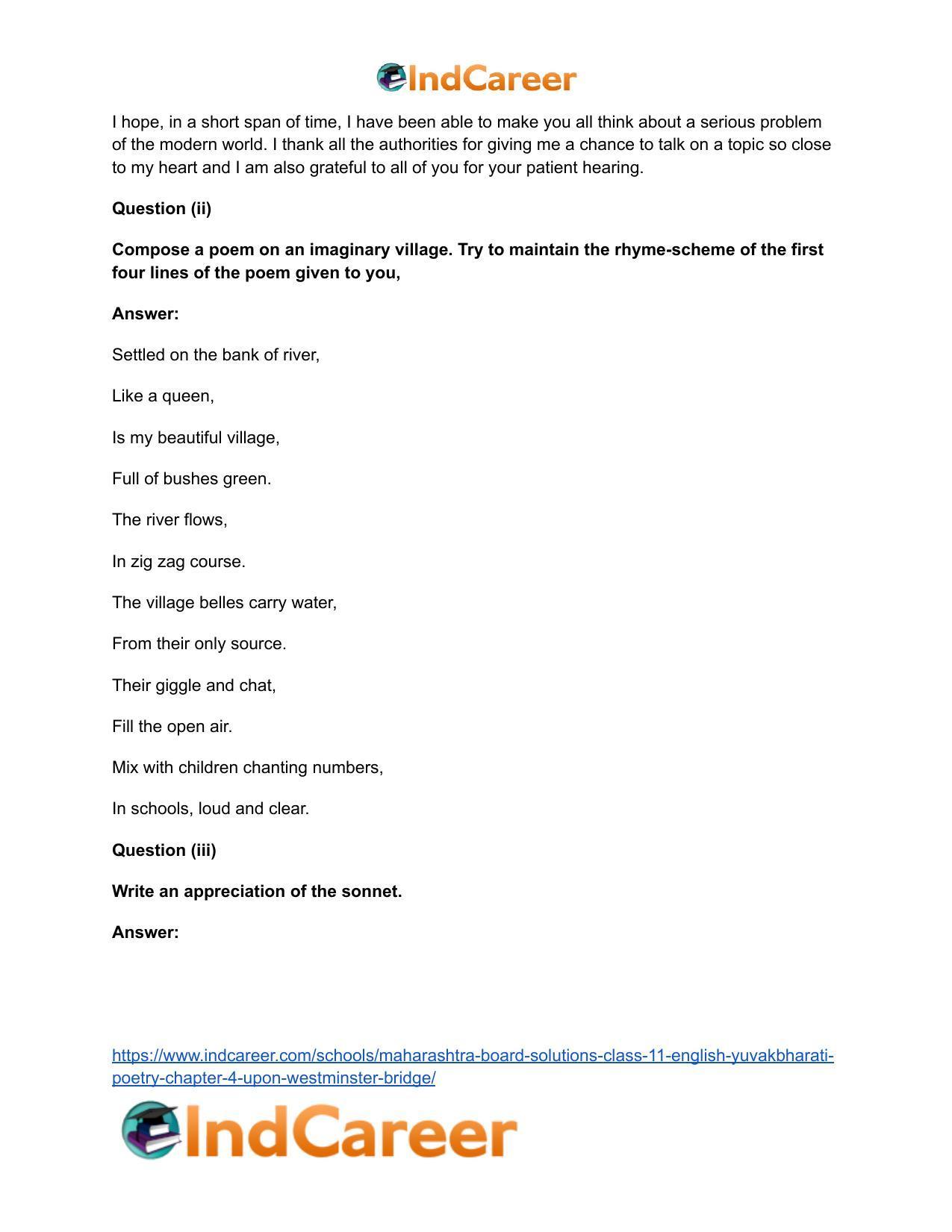 Maharashtra Board Solutions Class 11-English Yuvakbharati (Poetry): Chapter 4- Upon Westminster Bridge - Page 12