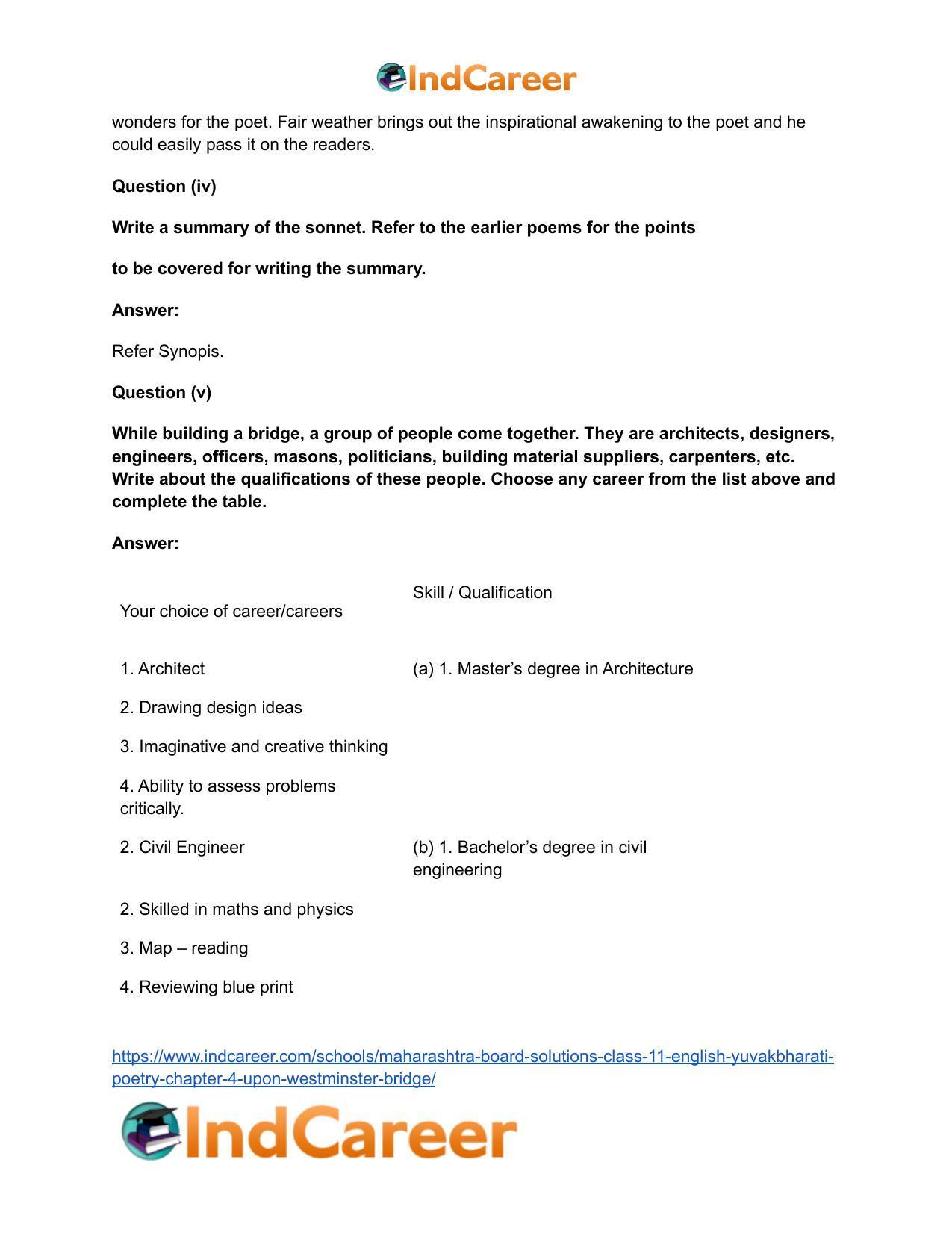 Maharashtra Board Solutions Class 11-English Yuvakbharati (Poetry): Chapter 4- Upon Westminster Bridge - Page 14
