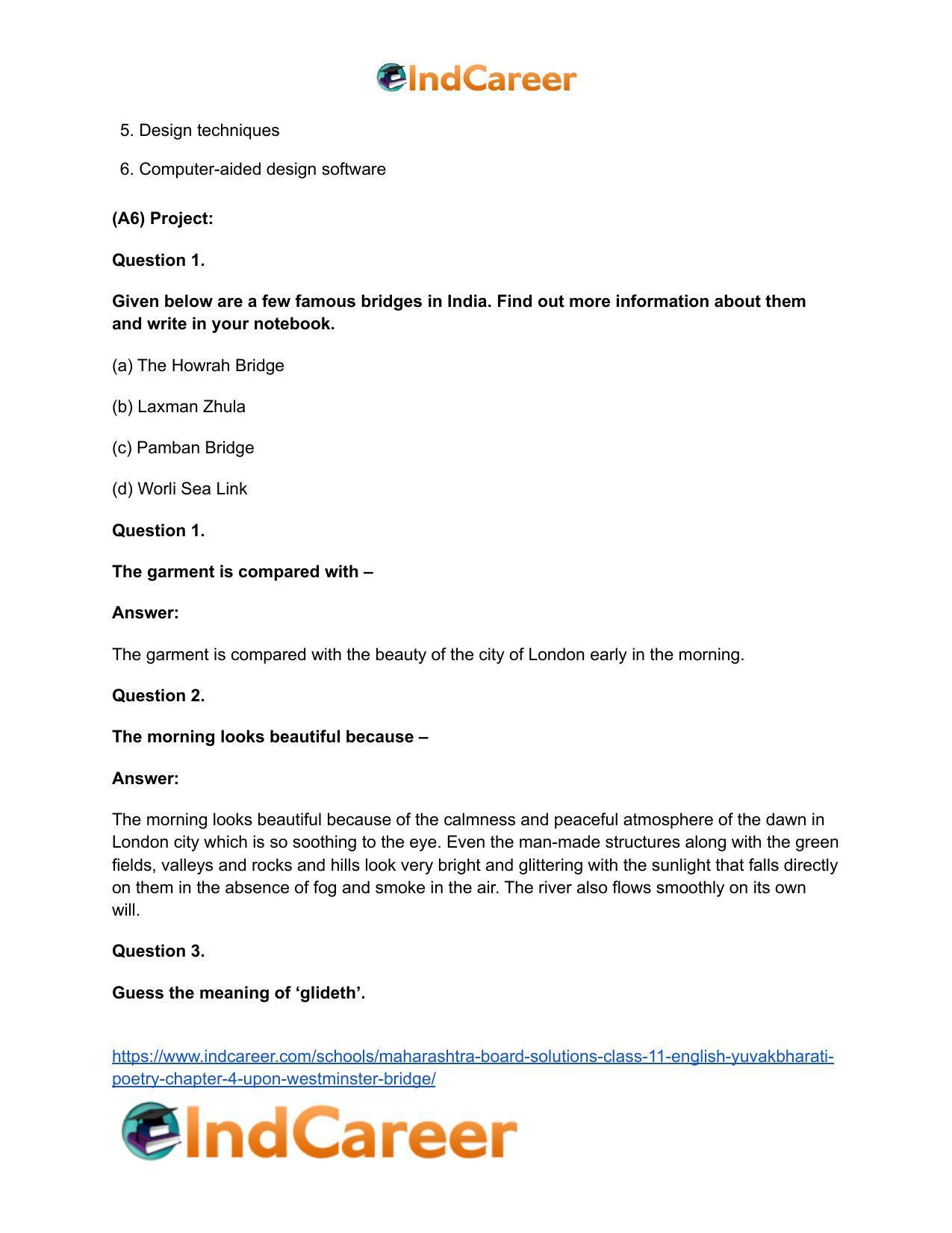Maharashtra Board Solutions Class 11-English Yuvakbharati (Poetry): Chapter 4- Upon Westminster Bridge - Page 15