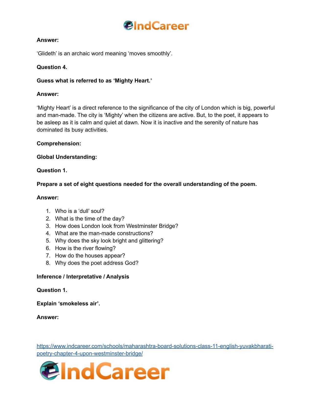 Maharashtra Board Solutions Class 11-English Yuvakbharati (Poetry): Chapter 4- Upon Westminster Bridge - Page 16