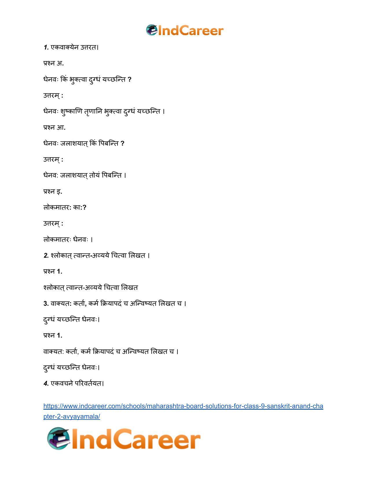 Maharashtra Board Solutions for Class 9- Sanskrit Anand: Chapter 2- अव्ययमाला - Page 6