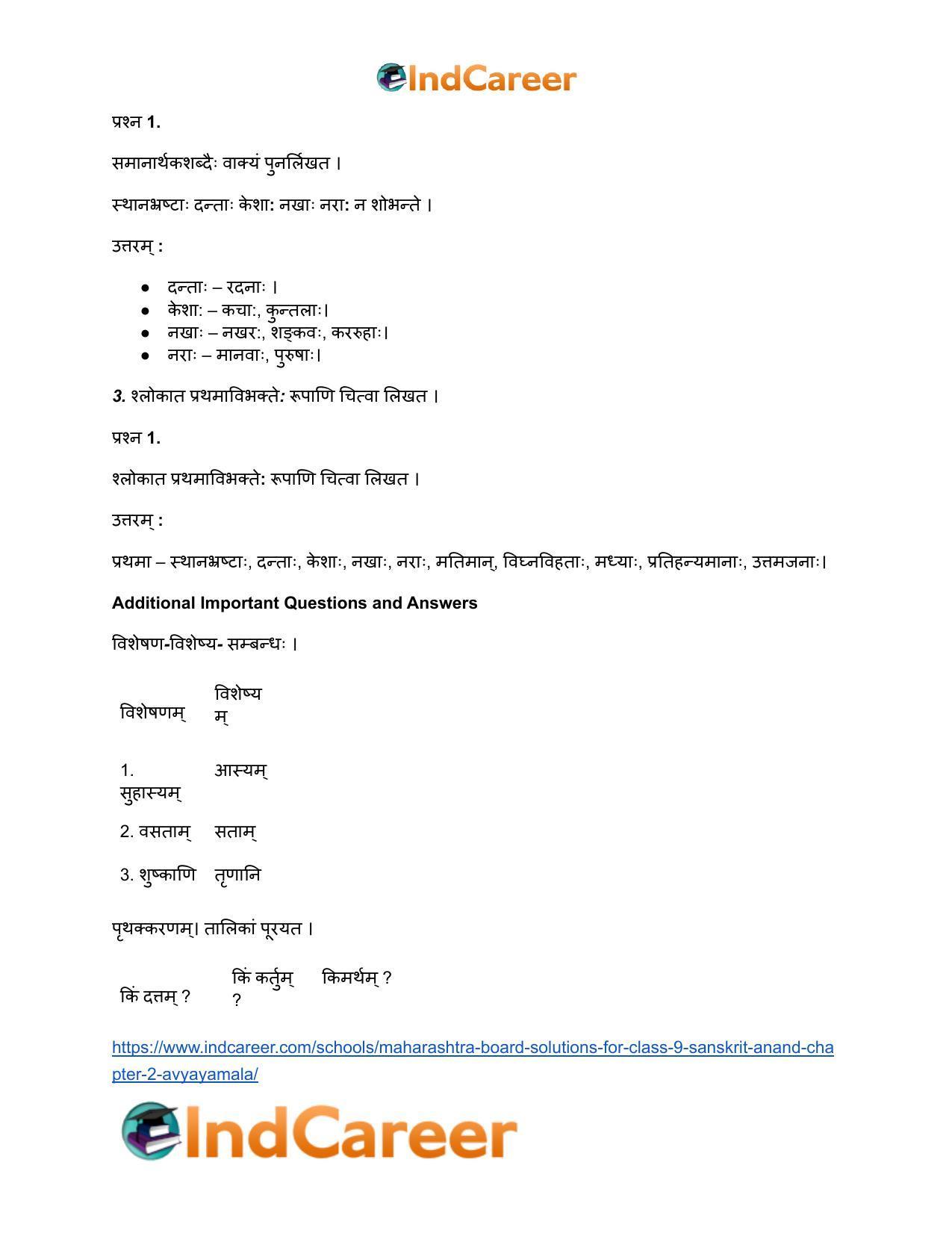 Maharashtra Board Solutions for Class 9- Sanskrit Anand: Chapter 2- अव्ययमाला - Page 9