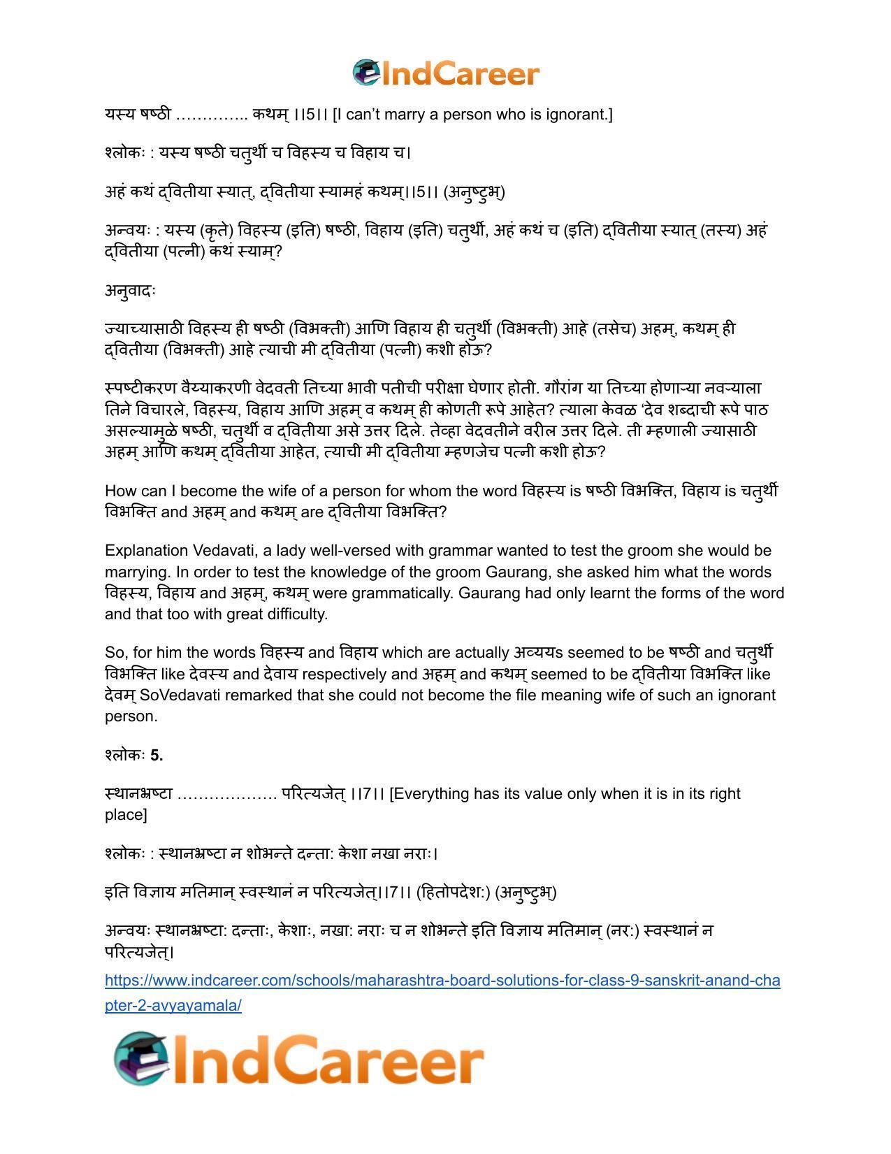 Maharashtra Board Solutions for Class 9- Sanskrit Anand: Chapter 2- अव्ययमाला - Page 15