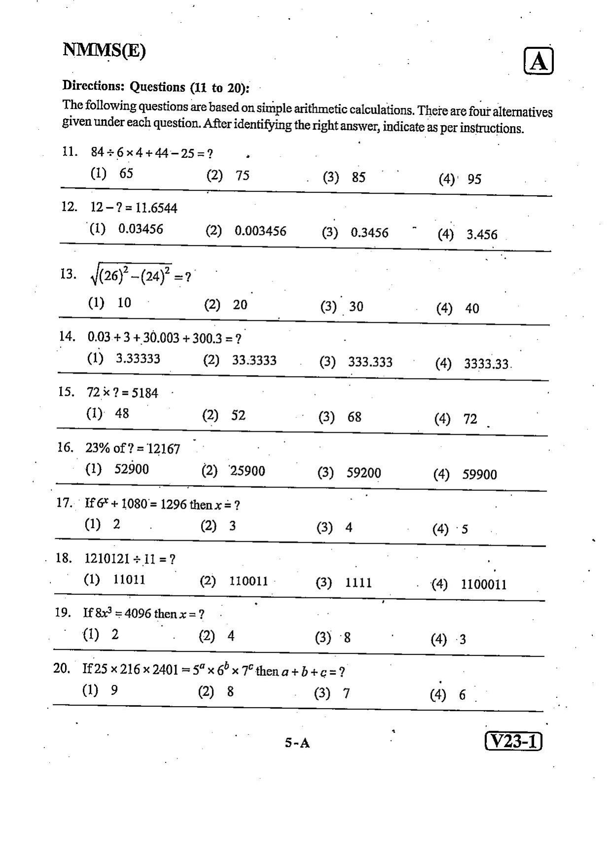 NMMS Question Papers FEBRUARY 2023 (English Medium) - Page 5