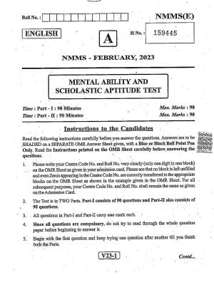 NMMS Question Papers FEBRUARY 2023 (English Medium)