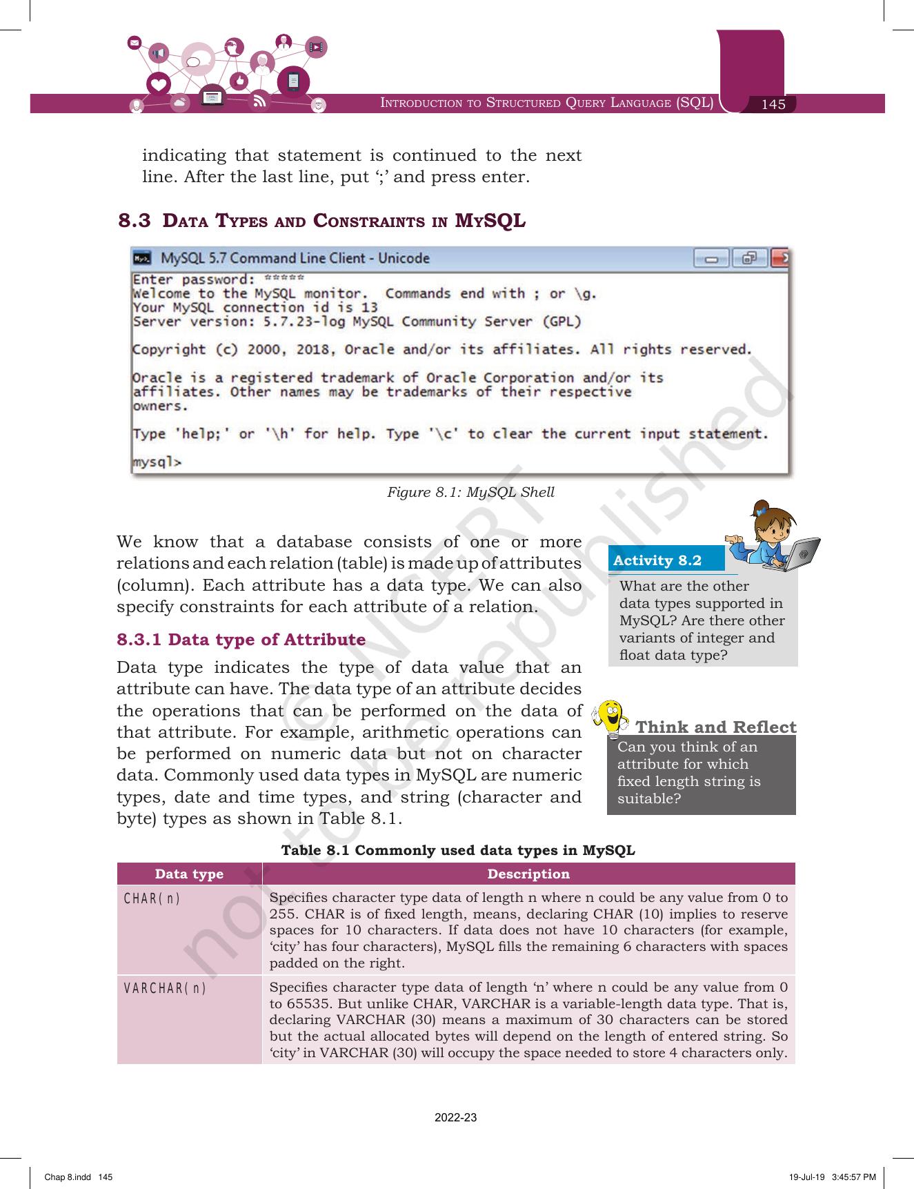 NCERT Book for Class 11 Informatics Practices Chapter 8 Introduction to Structured Query Language (SQL) - Page 3