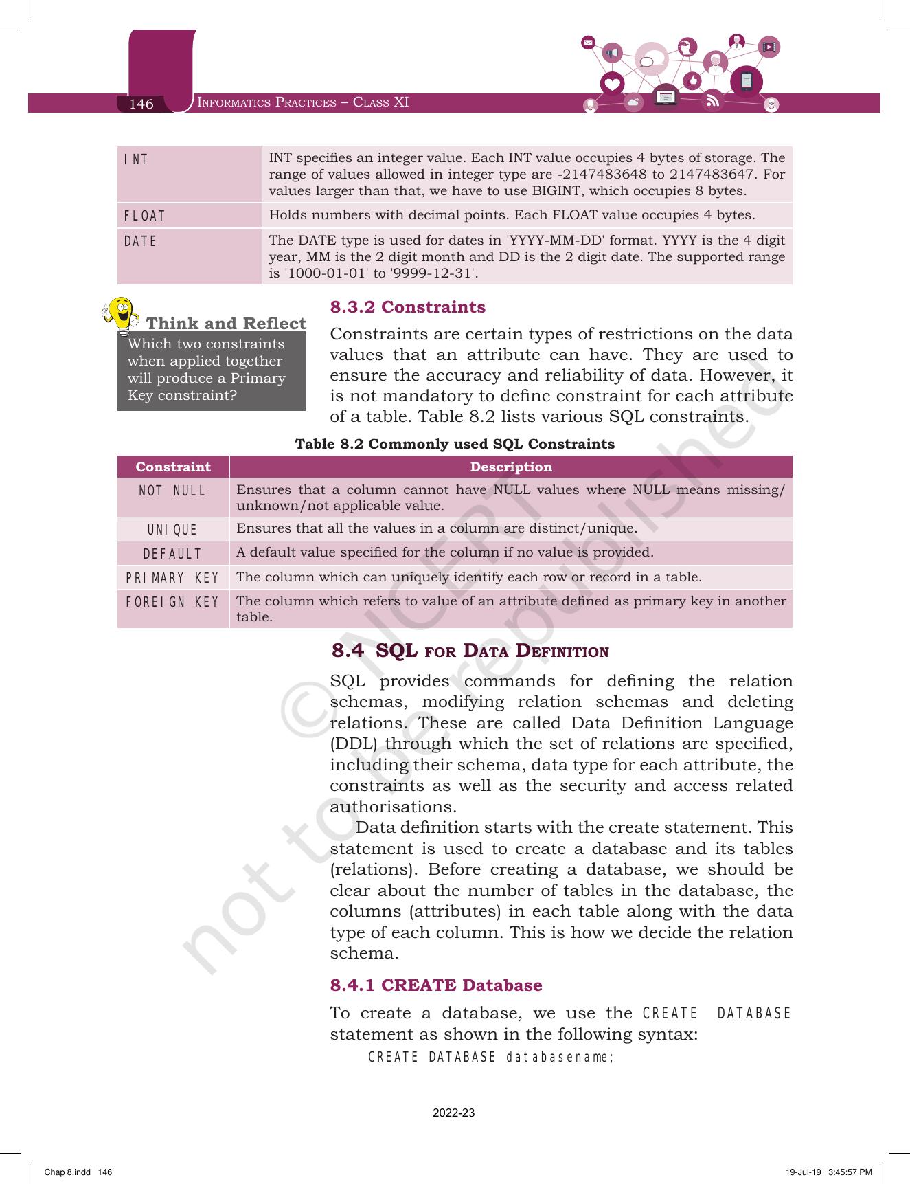 NCERT Book for Class 11 Informatics Practices Chapter 8 Introduction to Structured Query Language (SQL) - Page 4