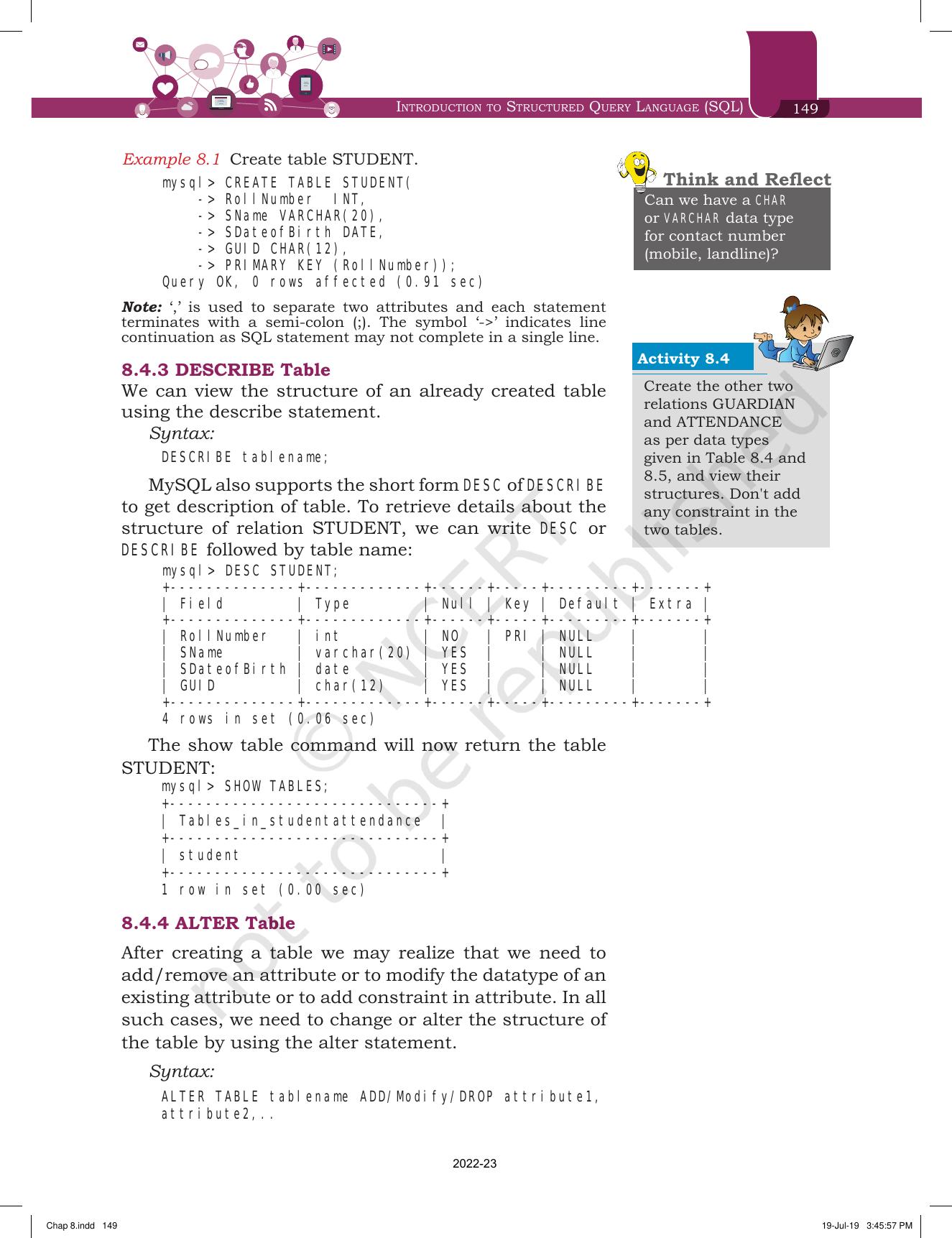 NCERT Book for Class 11 Informatics Practices Chapter 8 Introduction to Structured Query Language (SQL) - Page 7