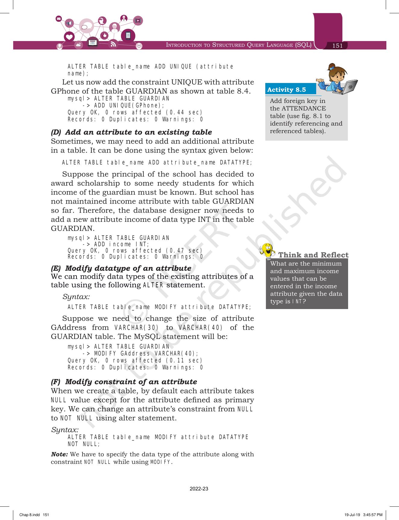 NCERT Book for Class 11 Informatics Practices Chapter 8 Introduction to Structured Query Language (SQL) - Page 9