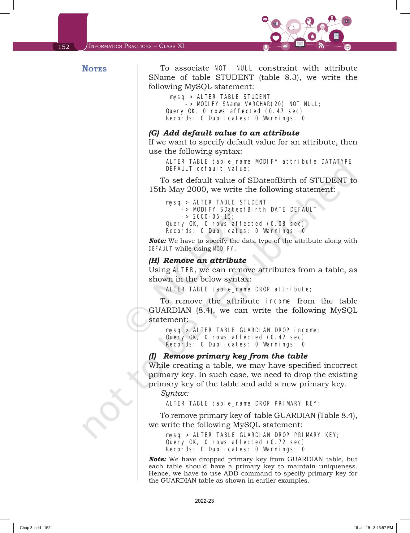 NCERT Book for Class 11 Informatics Practices Chapter 8 Introduction to Structured Query Language (SQL) - Page 10