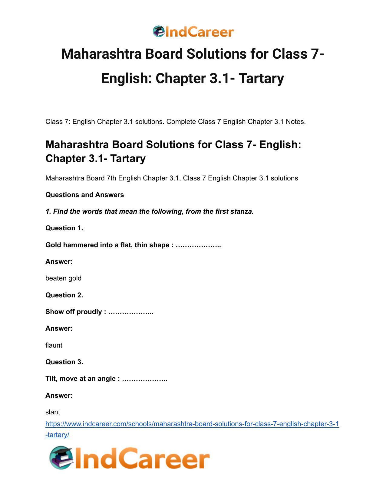 Maharashtra Board Solutions for Class 7- English: Chapter 3.1- Tartary - Page 2