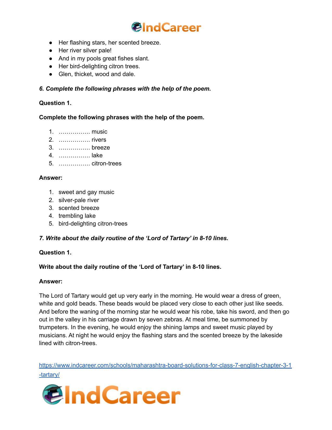 Maharashtra Board Solutions for Class 7- English: Chapter 3.1- Tartary - Page 5
