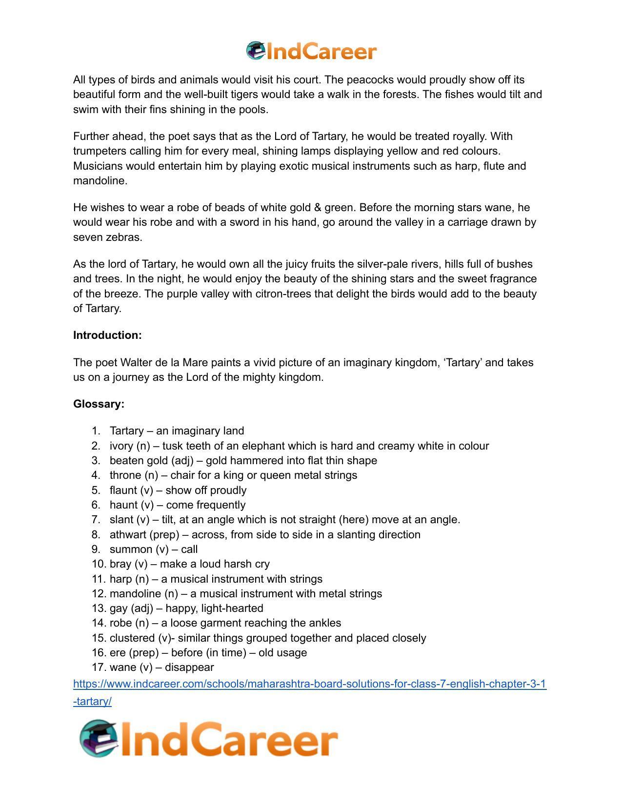 Maharashtra Board Solutions for Class 7- English: Chapter 3.1- Tartary - Page 13