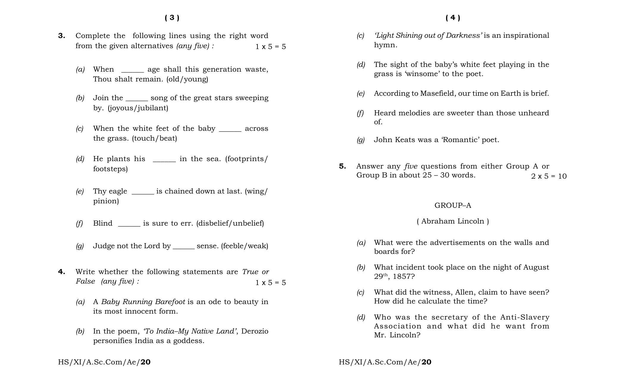 Meghalaya Board (MBOSE) Class 11 Alternative English 2020 Question Paper - Page 2