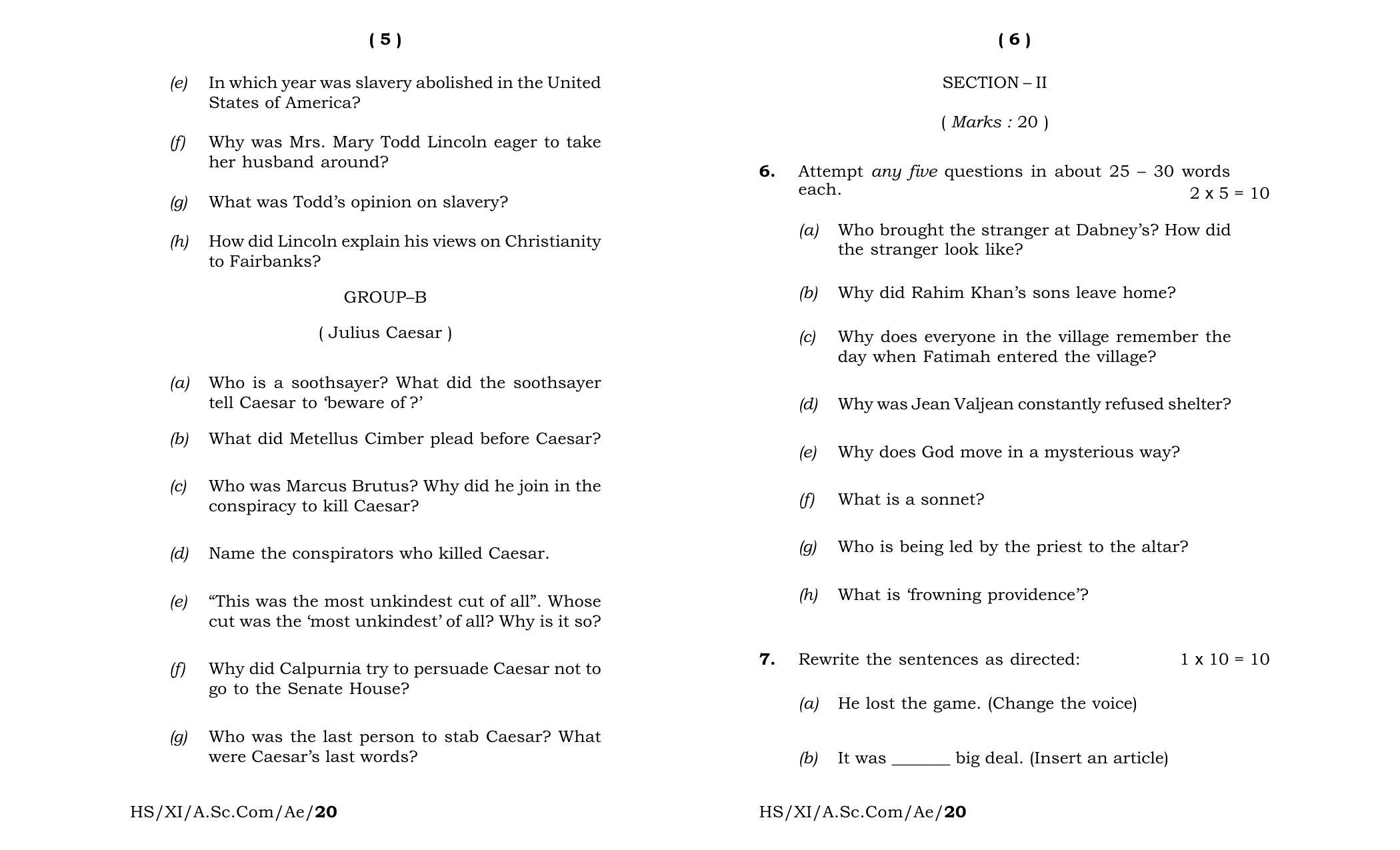 Meghalaya Board (MBOSE) Class 11 Alternative English 2020 Question Paper - Page 3