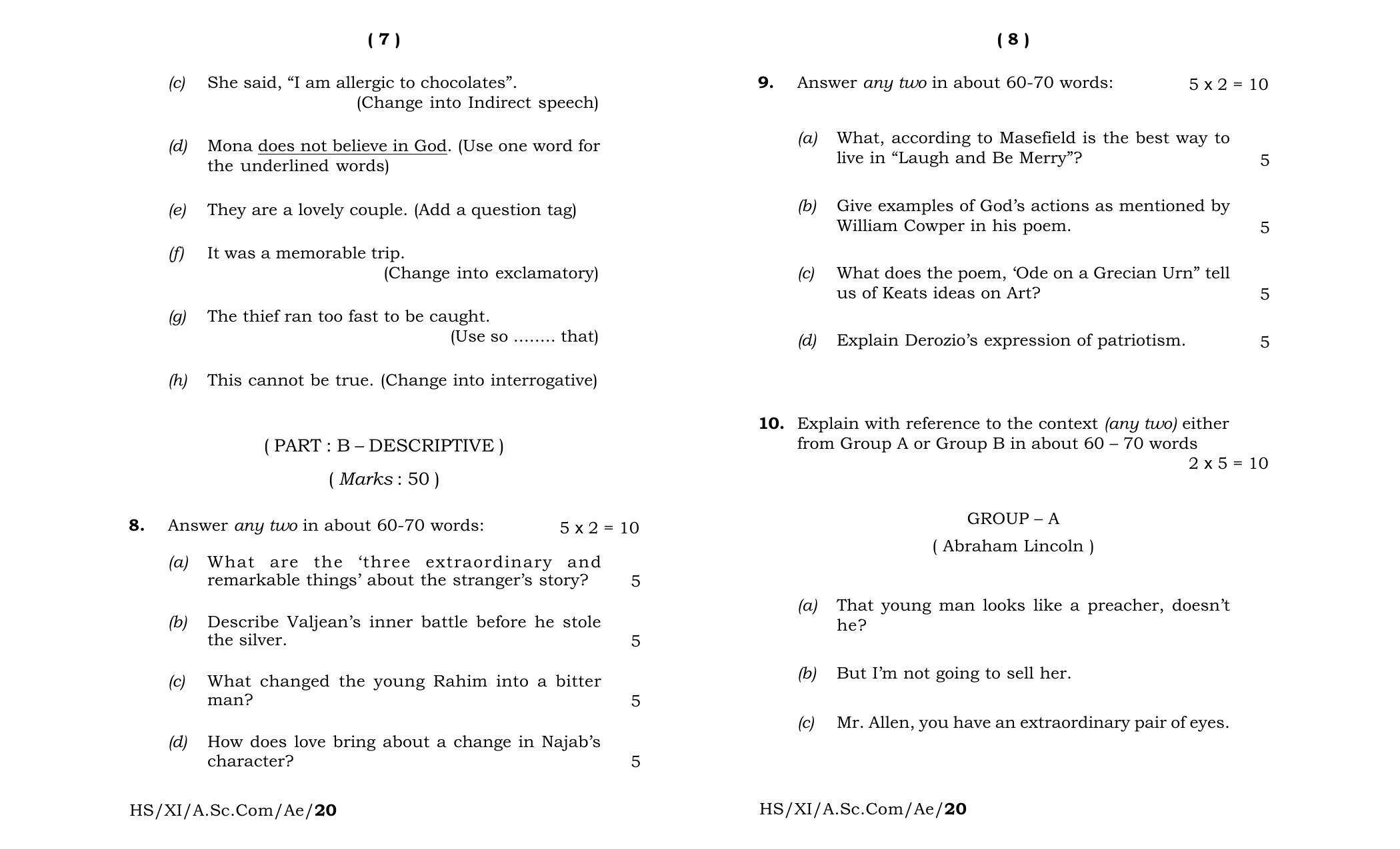 Meghalaya Board (MBOSE) Class 11 Alternative English 2020 Question Paper - Page 4