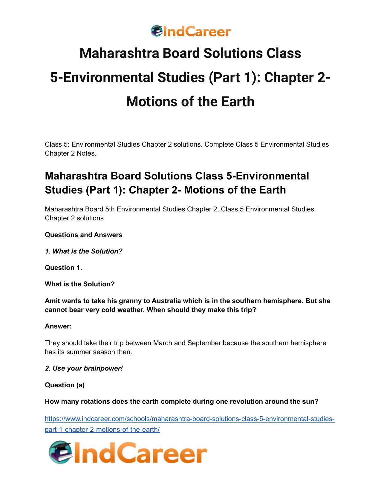 Maharashtra Board Solutions Class 5-Environmental Studies (Part 1): Chapter 2- Motions of the Earth - Page 2