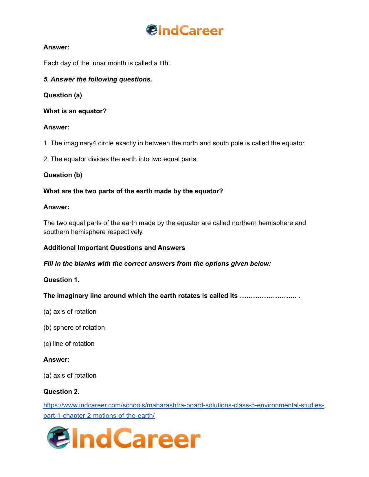 Maharashtra Board Solutions Class 5-Environmental Studies (Part 1): Chapter 2- Motions of the Earth - Page 5
