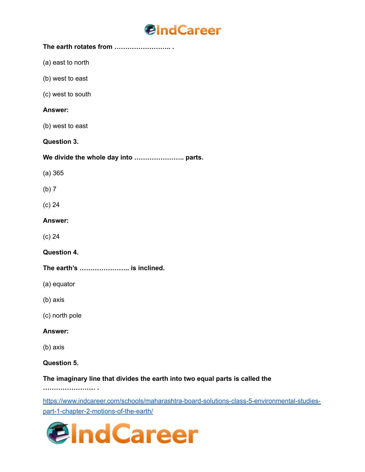 Maharashtra Board Solutions Class 5-Environmental Studies (Part 1): Chapter 2- Motions of the Earth - Page 6
