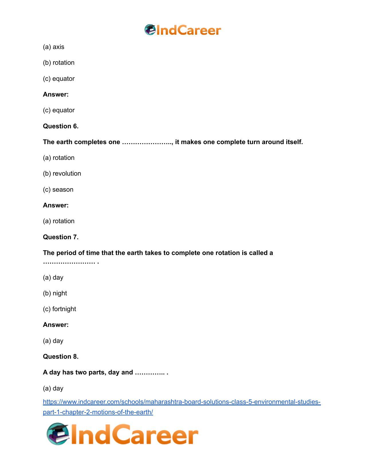 Maharashtra Board Solutions Class 5-Environmental Studies (Part 1): Chapter 2- Motions of the Earth - Page 7