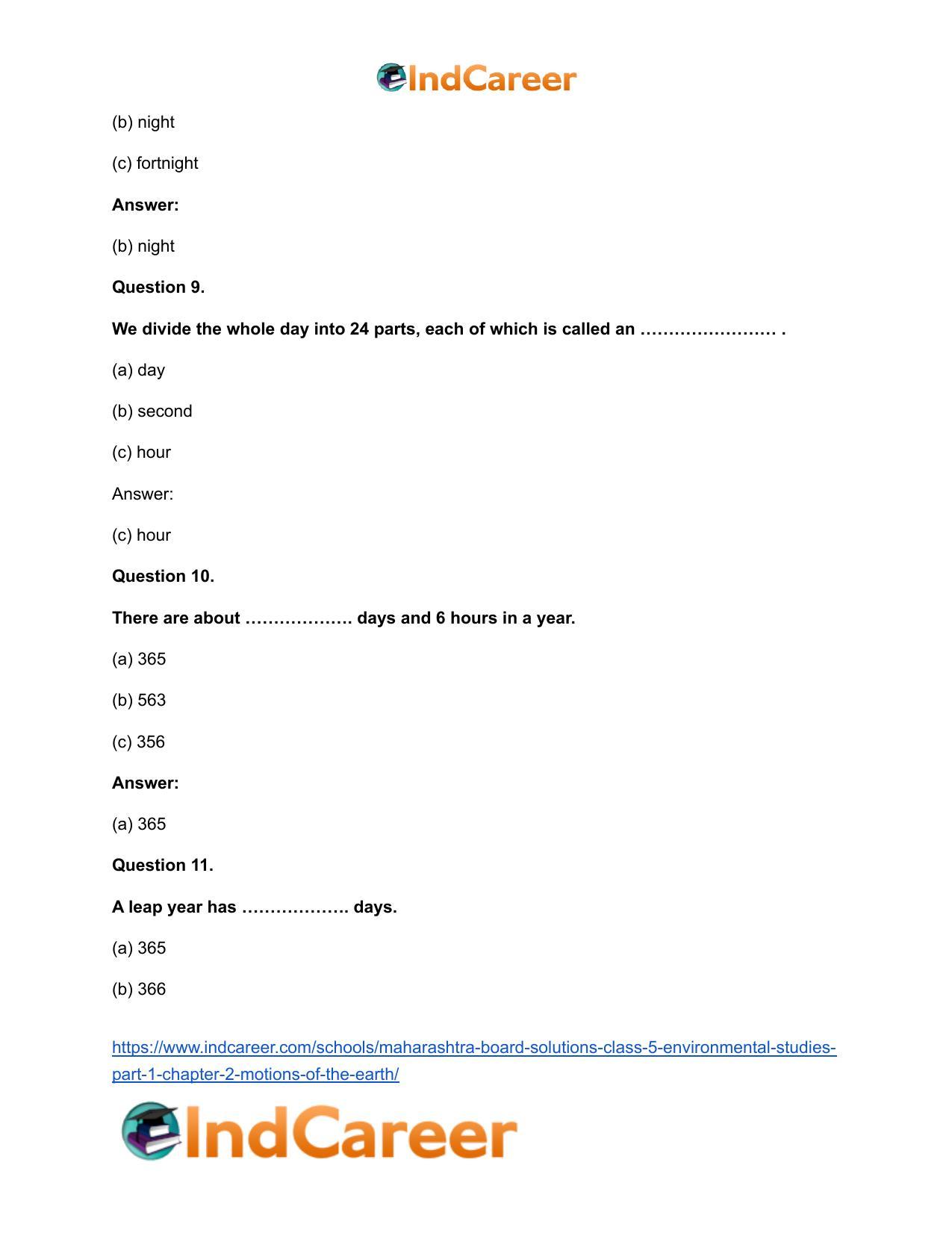 Maharashtra Board Solutions Class 5-Environmental Studies (Part 1): Chapter 2- Motions of the Earth - Page 8