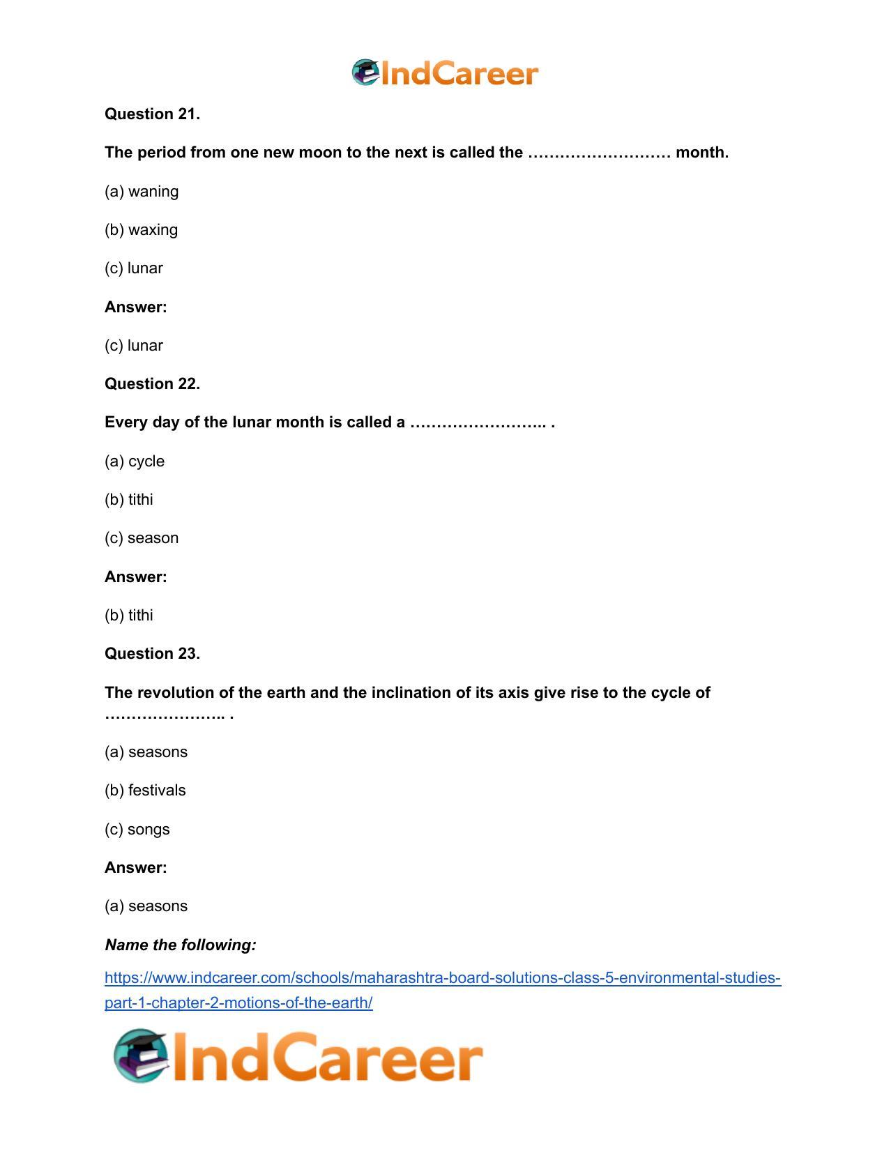 Maharashtra Board Solutions Class 5-Environmental Studies (Part 1): Chapter 2- Motions of the Earth - Page 12