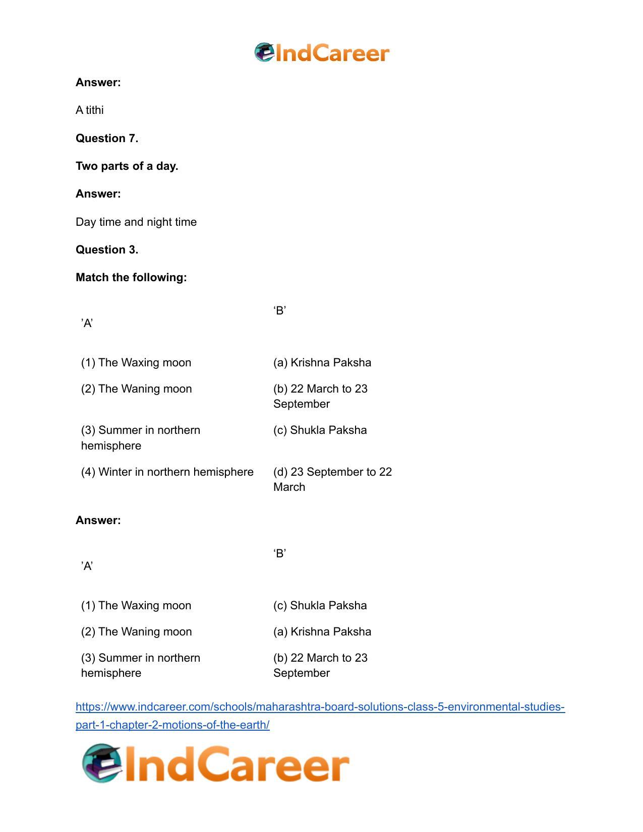 Maharashtra Board Solutions Class 5-Environmental Studies (Part 1): Chapter 2- Motions of the Earth - Page 14