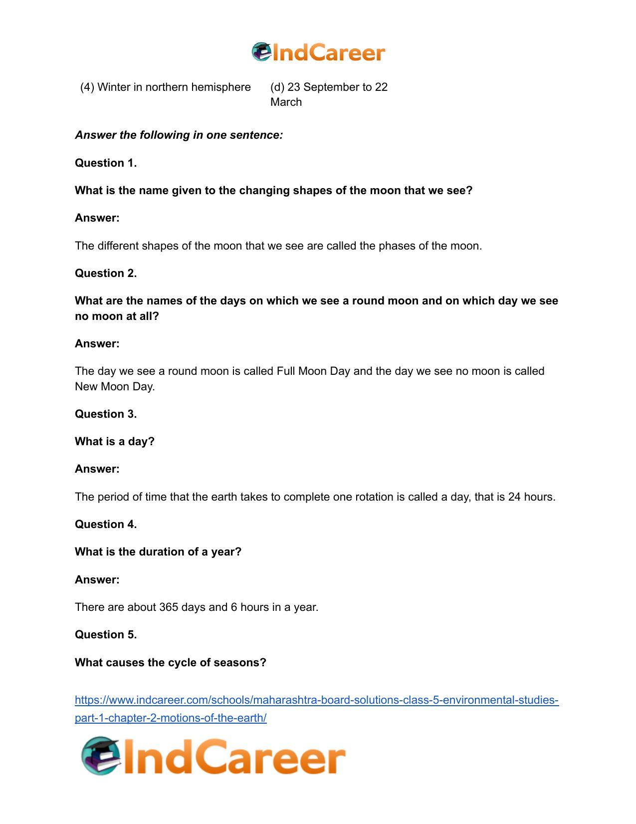 Maharashtra Board Solutions Class 5-Environmental Studies (Part 1): Chapter 2- Motions of the Earth - Page 15