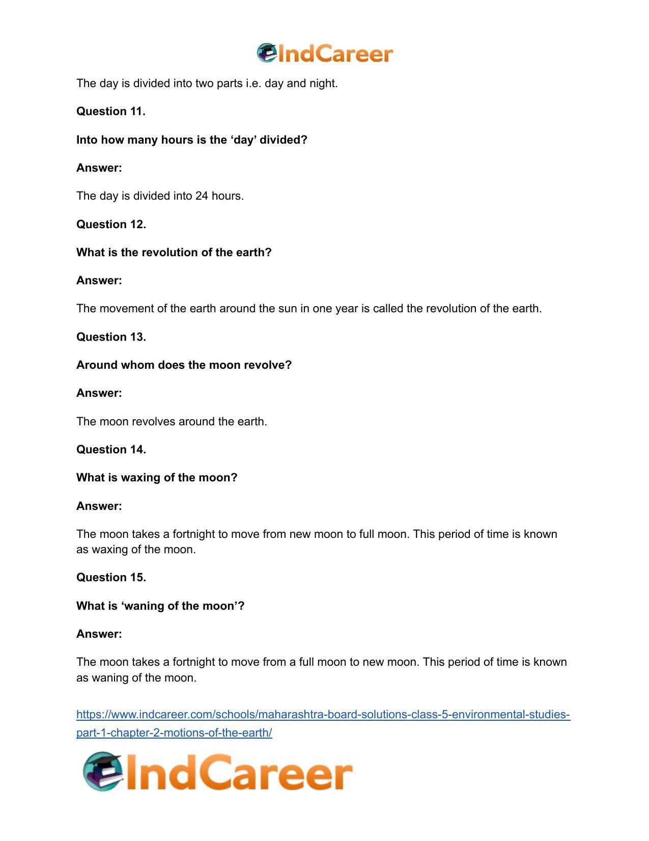 Maharashtra Board Solutions Class 5-Environmental Studies (Part 1): Chapter 2- Motions of the Earth - Page 17