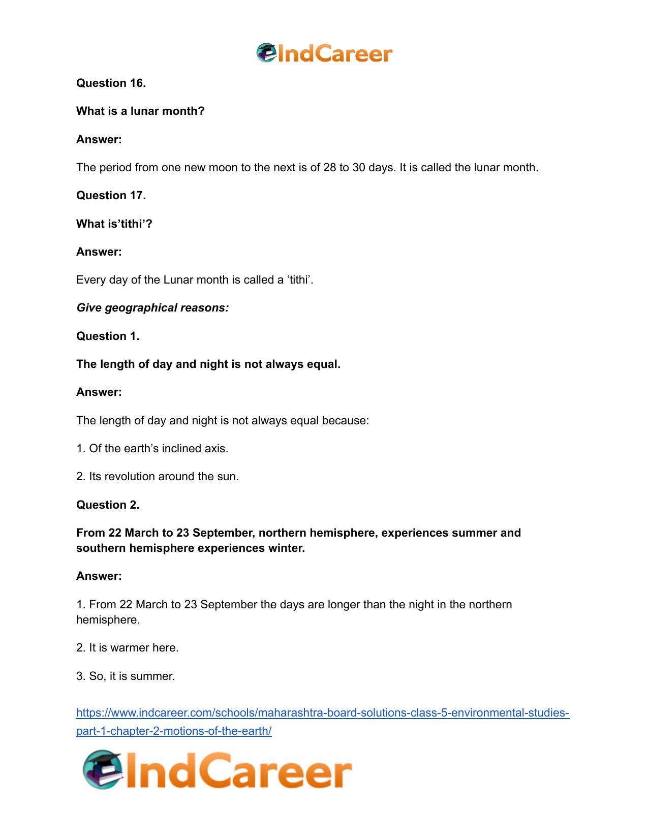Maharashtra Board Solutions Class 5-Environmental Studies (Part 1): Chapter 2- Motions of the Earth - Page 18