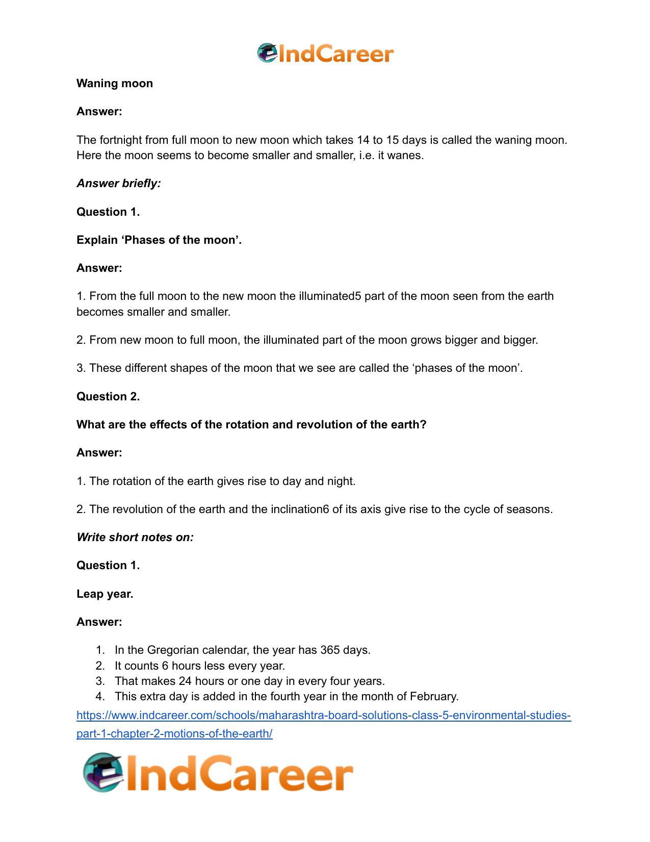 Maharashtra Board Solutions Class 5-Environmental Studies (Part 1): Chapter 2- Motions of the Earth - Page 20