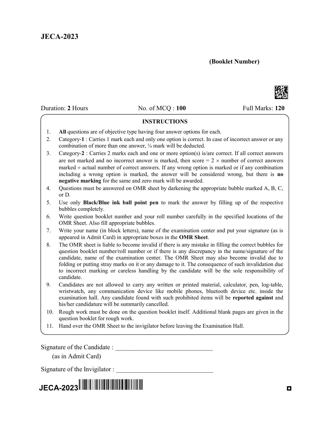 WB JECA 2023 Question Paper - Page 1