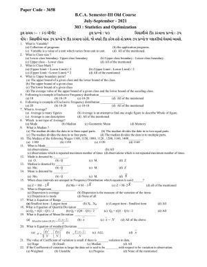 Hemchand North Gujarat University Sample Paper July-Sept 2021: B.C.A. Semester-III - 303 : Statistics and Optimisation  Paper Code - 3658 (Old Course)
