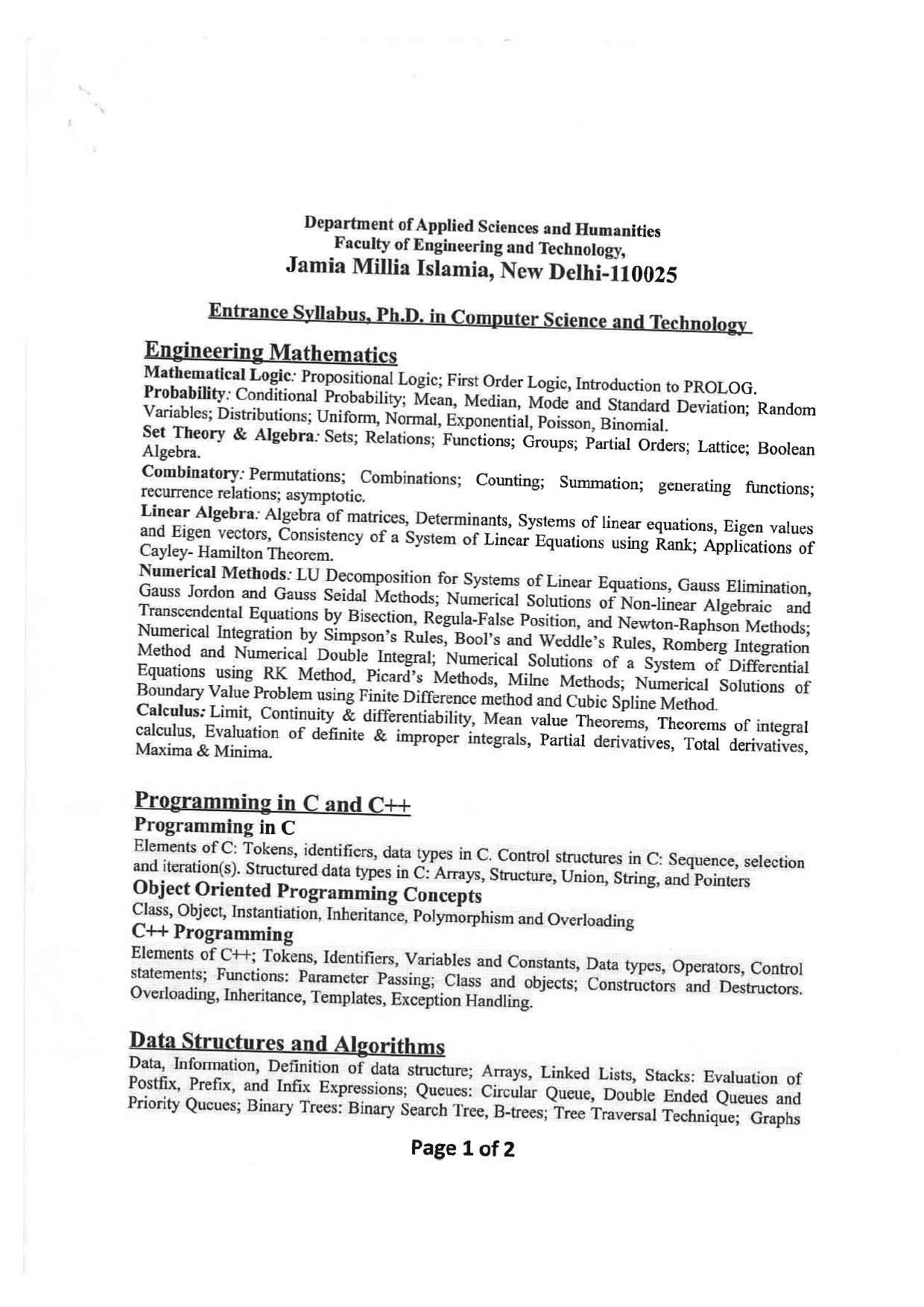 JMI Entrance Exam FACULTY OF ENGINEERING & TECHNOLOGY Syllabus - Page 14
