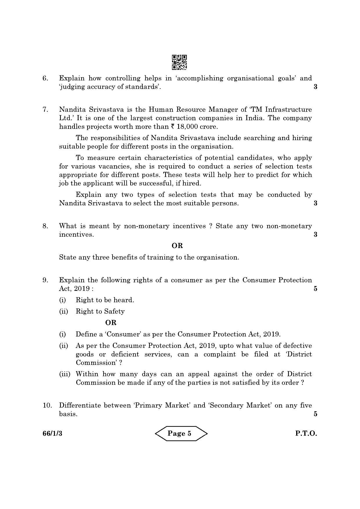 CBSE Class 12 66-1-3 Business Studies 2022 Question Paper - Page 5