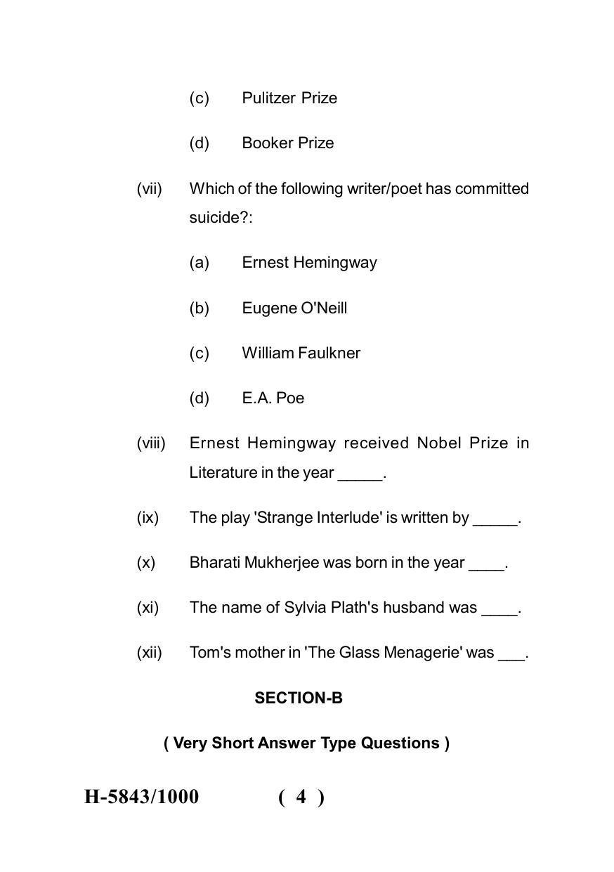 Sarguja University Question Paper July-2022 : M.A.In English(Fourth sem.) American Literature-II Paper 1 - Page 4