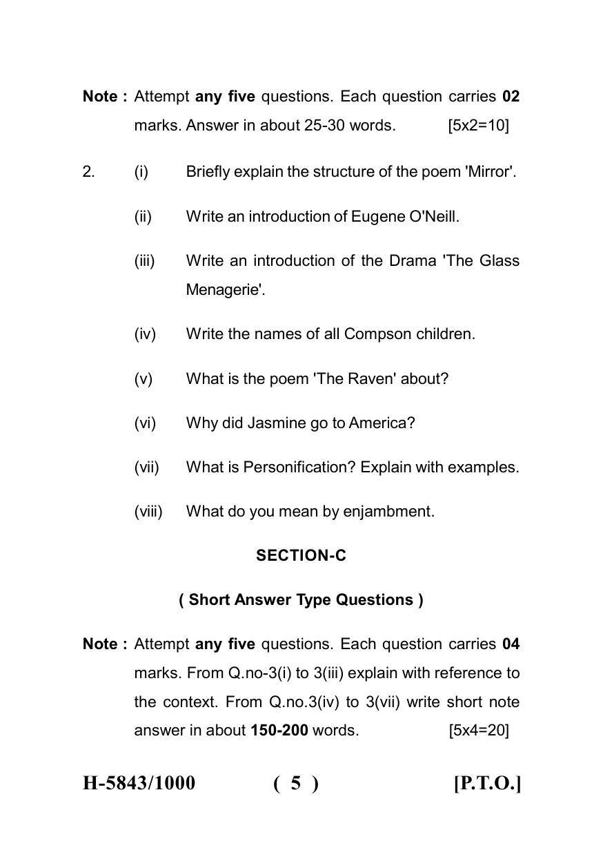 Sarguja University Question Paper July-2022 : M.A.In English(Fourth sem.) American Literature-II Paper 1 - Page 5