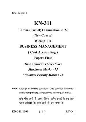 Sarguja University Question Paper - 2022 :   B.Com Part Two(10+2+3) 3 Y DC (New Course) I.Cost Accounting Paper I