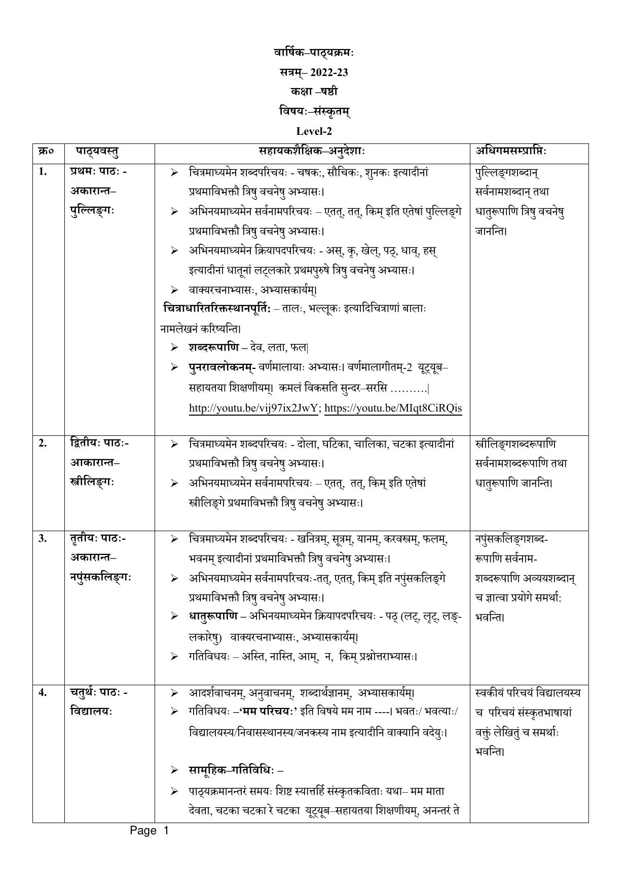 Edudel Class 6 (L-2) Sanskrit Syllabus - Page 1