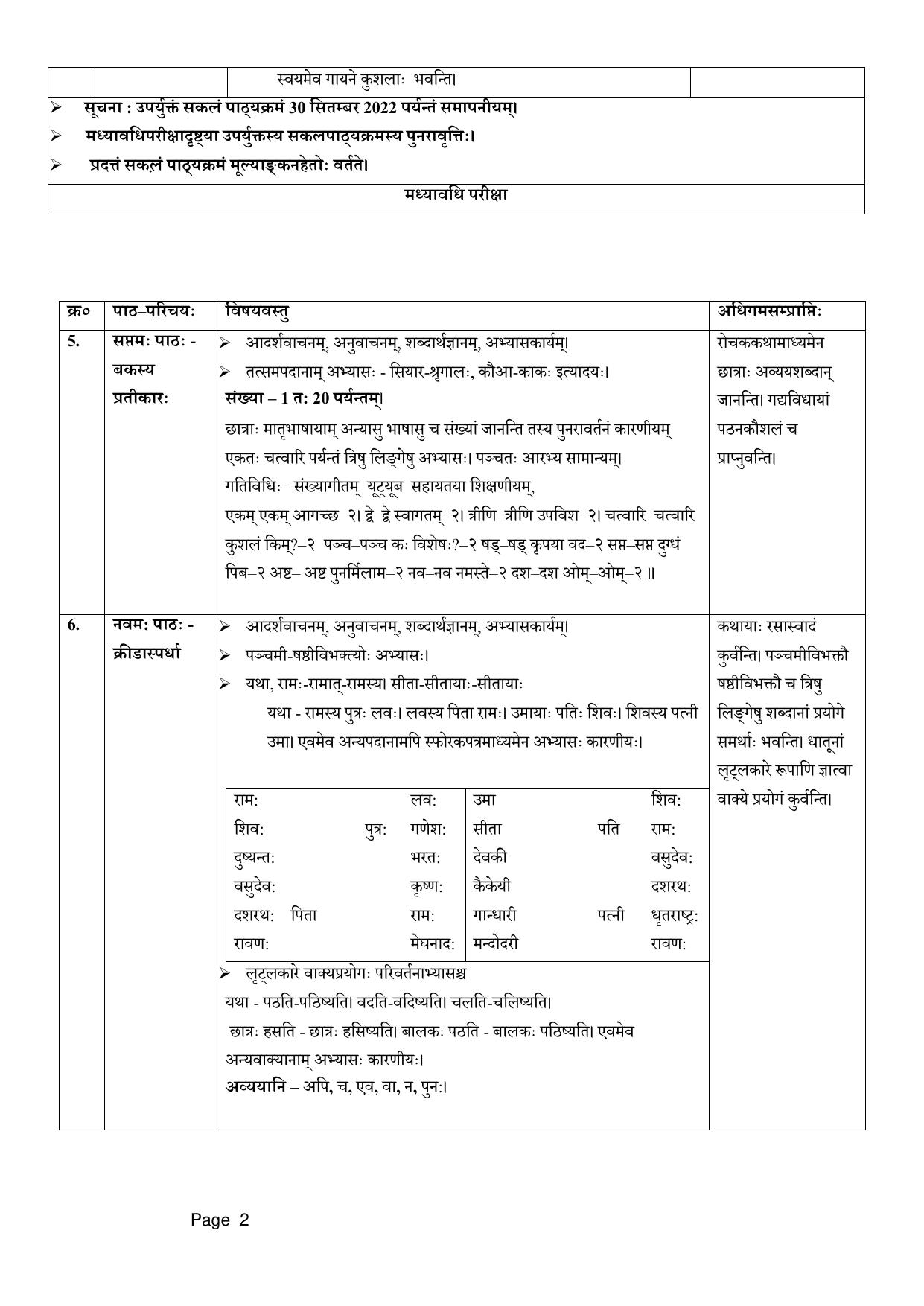 Edudel Class 6 (L-2) Sanskrit Syllabus - Page 2
