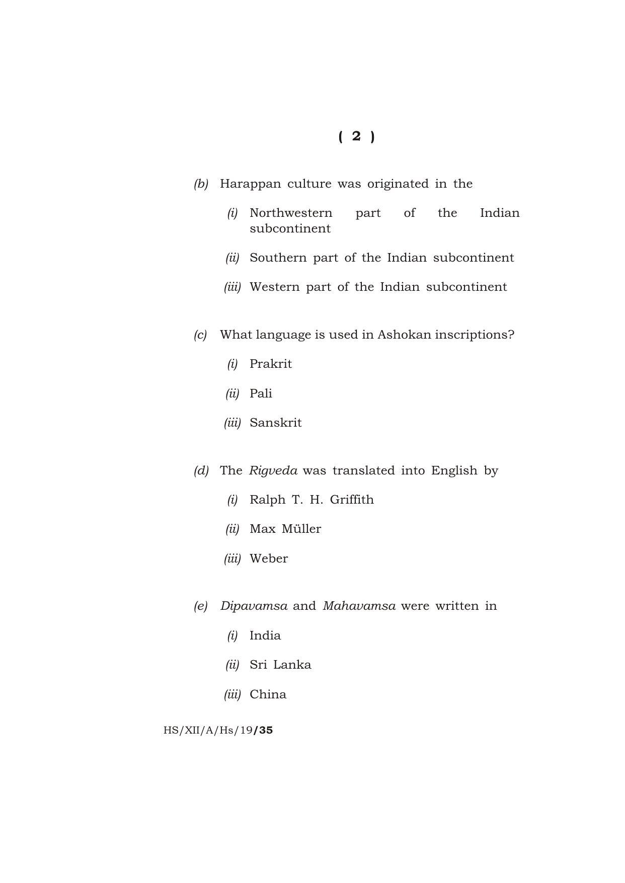 Meghalaya Board (MBOSE) Class 12 HISTORY 2019 Question Paper - Page 2
