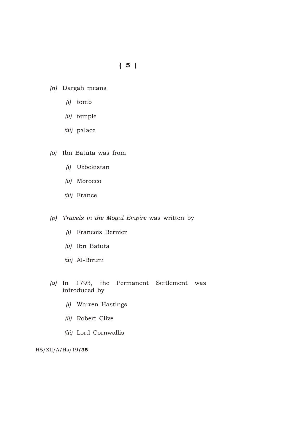 Meghalaya Board (MBOSE) Class 12 HISTORY 2019 Question Paper - Page 5