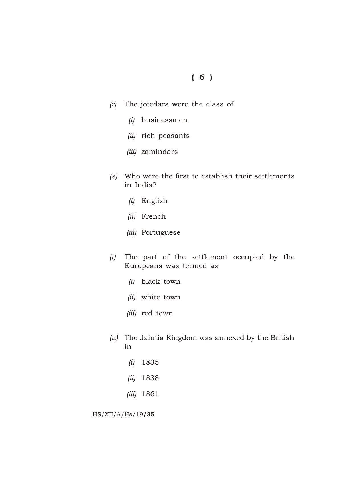 Meghalaya Board (MBOSE) Class 12 HISTORY 2019 Question Paper - Page 6
