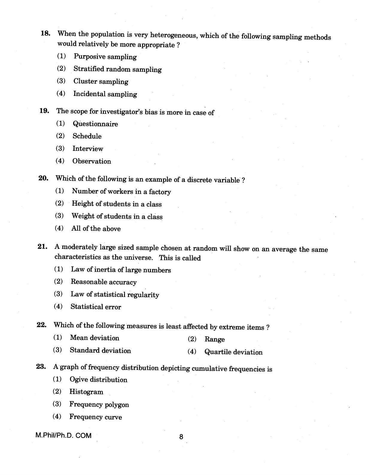 IGNOU PhD Entrance Test M.Phil/Ph.D (Commerce) 2018 Question Paper - Page 8