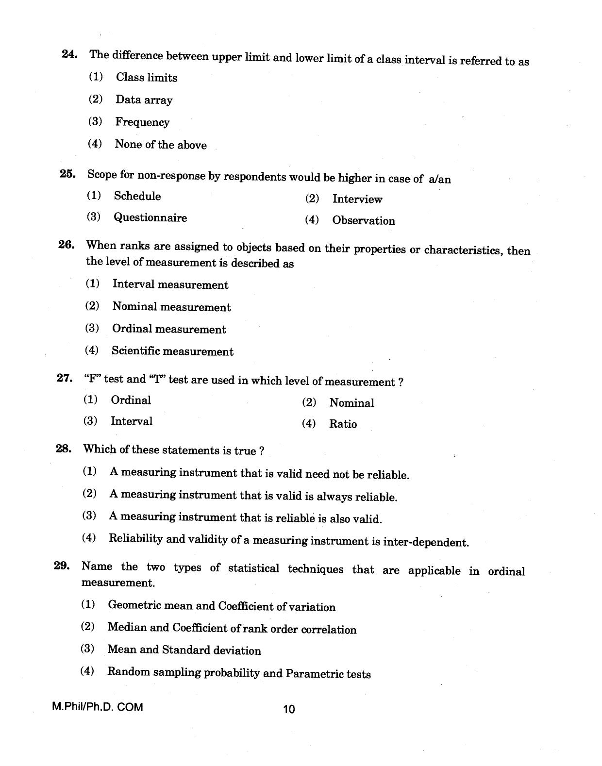 IGNOU PhD Entrance Test M.Phil/Ph.D (Commerce) 2018 Question Paper - Page 10