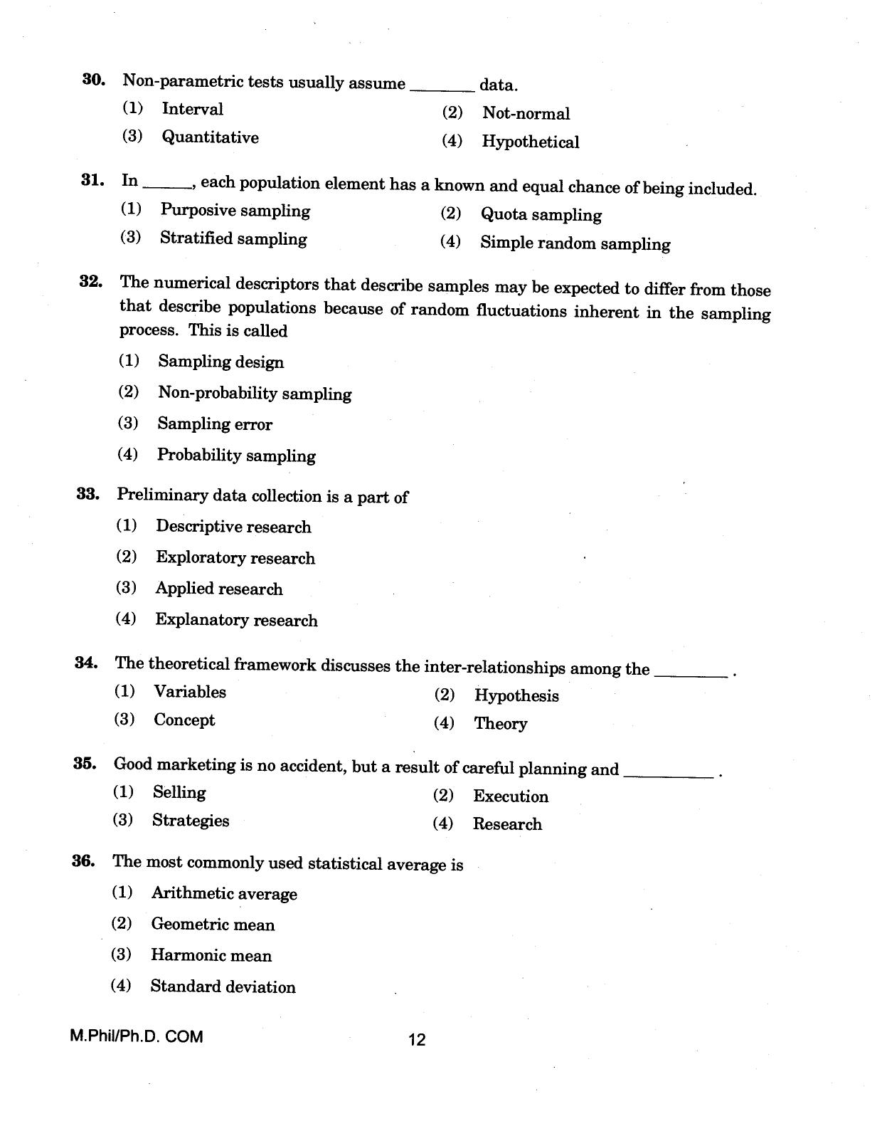 IGNOU PhD Entrance Test M.Phil/Ph.D (Commerce) 2018 Question Paper - Page 12